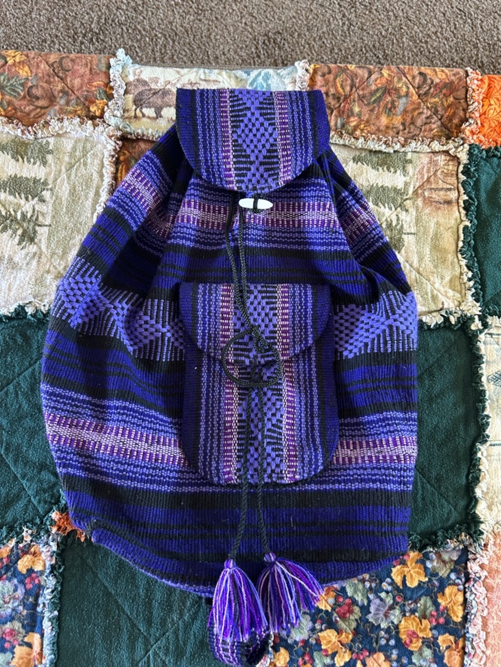 Handwoven Purple Patterned Backpack - Artisan Boho Style